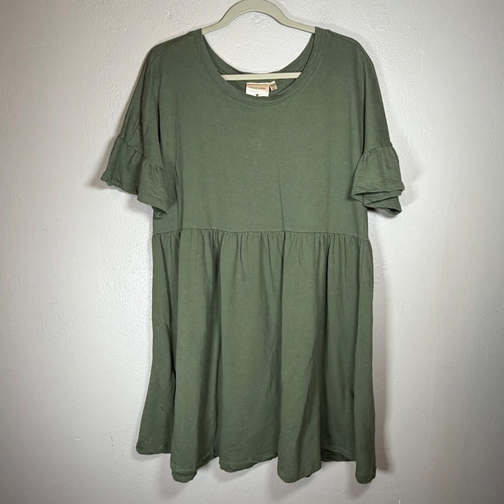 Jillian Harris x Jardines Domaine Olive Green Ruffle Sleeve Babydoll Dress S